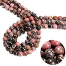 Rhodonite Smooth Round Beads 4mm 6mm 8mm 10mm 12mm 15.5" Strand