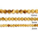 Golden Tiger's Eye Smooth Round Beads 4mm 6mm 8mm 10mm 12mm 15.5" Strand
