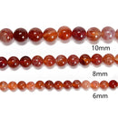 Burnt Orange Fire Agate Smooth Round Beads 6mm 8mm 10mm 12mm 15.5" Strand