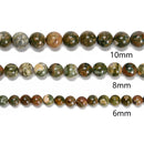 Rainforest Jasper Rhyolite Smooth Round Beads 4mm 6mm 8mm 10mm 12mm 15.5” Strand