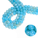 Blue Crackled Chalcedony Smooth Round Beads 6mm 8mm 10mm 12mm 15.5" Strand