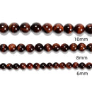 Red Tiger's Eye Smooth Round Beads 4mm 6mm 8mm 10mm 12mm 15.5" Strand