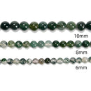 Green Moss Agate Smooth Round Beads 4mm 6mm 8mm 10mm Approx 15.5" Strand