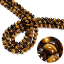 Yellow Tiger's Eye Smooth Round Beads 4mm 6mm 8mm 10mm 12mm 14mm - 20mm 15.5" Strand