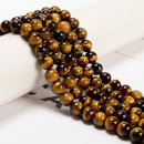 Yellow Tiger's Eye Smooth Round Beads 4mm 6mm 8mm 10mm 12mm 14mm - 20mm 15.5" Strand