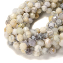 White Opal Prism Cut Double Point Faceted Round Beads 9x10mm 15.5" Strand