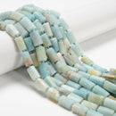 Natural Light Blue Amazonite Matte Faceted Cylinder Tube 8x12mm 15.5'' Strand