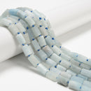 Natural Aquamarine Matte Faceted Cylinder Tube Beads Size 8x12mm 15.5'' Strand