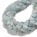 Natural Aquamarine Matte Faceted Cylinder Tube Beads Size 8x12mm 15.5'' Strand