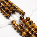 2.0mm Large Hole Yellow Tiger's Eye Smooth Round Beads 6mm 8mm 10mm 15.5" Strand