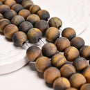 2.0mm Large Hole Yellow Tiger's Eye Matte Round Beads 8mm 10mm 15.5" Strand