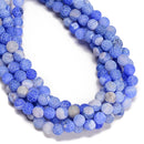Blue Fire Agate Crackled Matte Round Beads 4mm 6mm 8mm 10mm 12mm 15.5" Strand