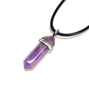 Amethyst Pendulum Pendant Healing Point Size 40x8mm Silver Leather Cord