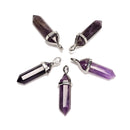 Amethyst Pendulum Pendant Healing Point Size 40x8mm Silver Leather Cord