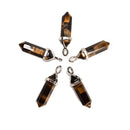 Yellow Tiger Eye Pendulum Pendant Healing Point Size 40x8mm Silver Leather Cord