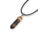 Yellow Tiger Eye Pendulum Pendant Healing Point Size 40x8mm Silver Leather Cord