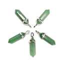 Green Aventurine Pendulum Pendant Healing Point Size 40x8mm with Silver Leather Cord