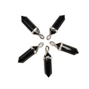 Black Obsidian Pendulum Pendant Healing Point Size 40x8mm Silver Leather Cord