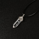 Clear Quartz Pendulum Pendant Healing Point Size 40x8mm Silver Leather Cord