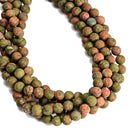 2.0mm Large Hole Unakite Matte Round Beads 8mm 10mm 15.5" Strand