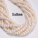 White Freshwater Pearl Rondelle Button Beads 3x5mm 4x6mm 5x7mm 5x8mm 15.5"Strand