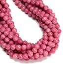 Strawberry Red Dyed Jade Smooth Round Beads 6mm 8mm 10mm 15.5" Strand