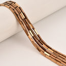 Gray/Gold/Silver/Copper Hematite Rectangle Tube Beads 2x8mm 15.5" Strand