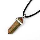 Unakite Pendulum Pendant Healing Point Size 40x8mm Silver Leather Cord