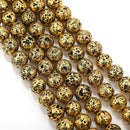 Gold Coated Lava Rock Stone Beads 6mm 8mm 10mm 15.5" Strand