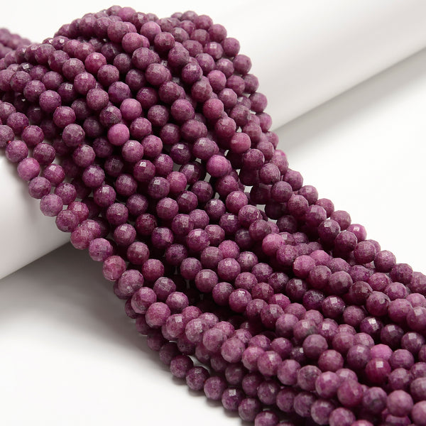 Natural Ruby Matte Faceted Round Beads Size 6mm 15.5'' Strand