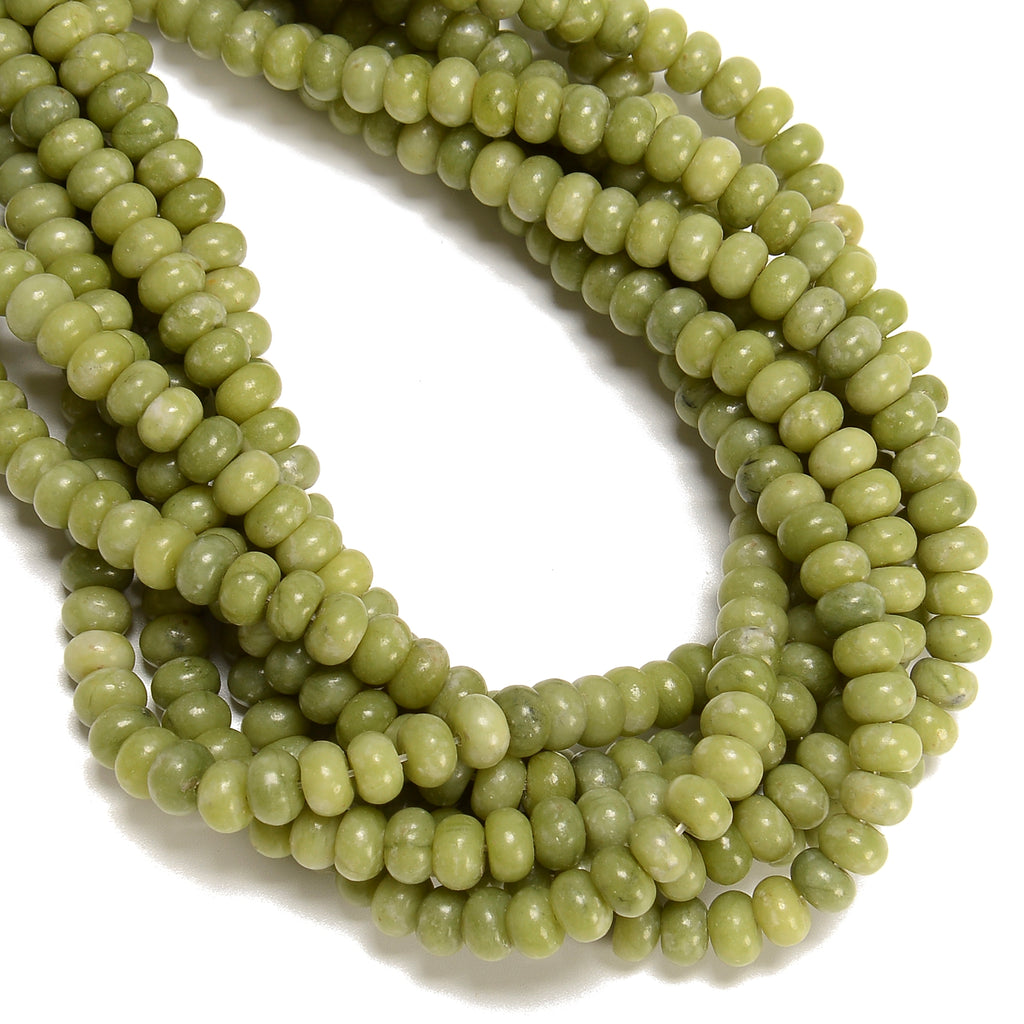 Natural Green Jade Smooth Rondelle Beads Size 5x8mm 15.5