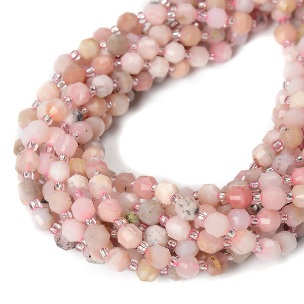 Natural Pink Opal Prism Cut Double Point Beads Size 6mm 15.5'' Strand