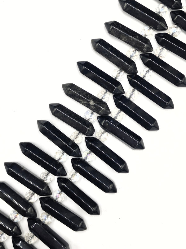 Black Onyx Top Drilled Faceted Double Point Beads Size 8x32mm 15.5" Strand