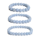 Natural Angelite Smooth Round Beaded Bracelet 6mm 8mm 10mm 7.5''Length 3 PCS/Set