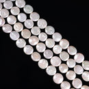 Grade AAA Natural White Fresh Water Pearl Coin Shape Beads 13-14mm 15.5'' Strand