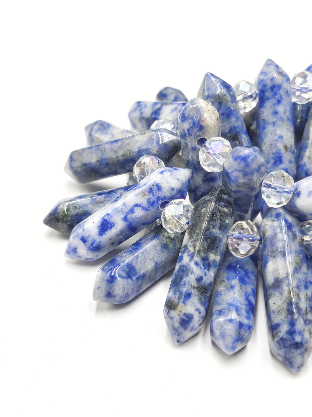 Blue Spot Jasper Top Drill Faceted Double Point Size 8x32mm 15.5