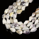Natural Dendritic White Opal Faceted Drop Beads Size 13x20mm 15.5" Strand