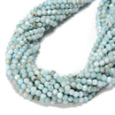 High Grade Natural Larimar Faceted Round Beads Size 3mm 4mm 15.5'' Strand