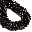 03- Natural Red Garnet Smooth Round Beads 6.5-7mm 8.5-9mm 9.5-10mm 15.5" Strand