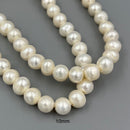 2.0mm Hole White Fresh Water Pearl Off Round Beads Size 8-9mm 9-10mm 8" Strand