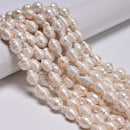 Natural White Fresh Water Pearl Ringed Baroque Shape Beads 9-10x12-15mm 15.5"Str