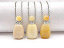 Natural Yellow Jade Necklace Flat Bottom Perfume Bottle & Silver Chain
