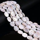 Natural White Fresh Water Pearl Flat Oval Shape Beads Size 15x18mm 15'' Strand