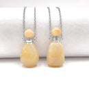 Natural Yellow Jade Necklace Flat Bottom Perfume Bottle & Silver Chain