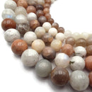 White/Gray/Peach Moonstone Smooth Round Beads 6mm to 18mm 15.5" Strand