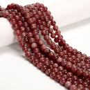 Natural Dark Red Strawberry Quartz Smooth Round Beads Size 6mm 8mm 10mm 15.5'' Strand