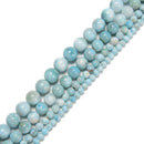 Grade A Natural Genuine Larimar Smooth Round Beads Size 5mm to 12mm 15.5'' Strd