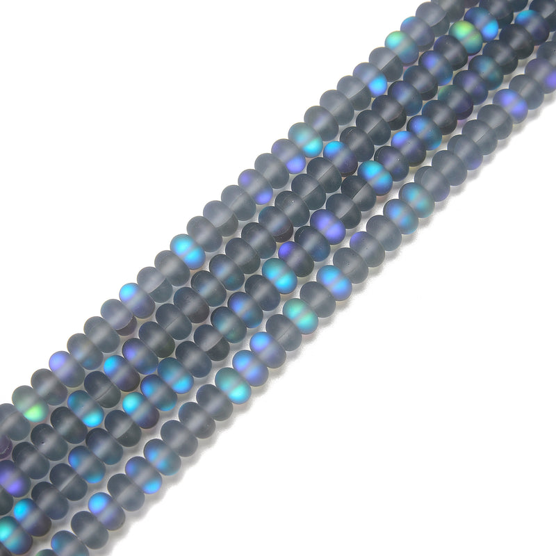 Gray Mystic Mermaid Glass Matte Rondelle Beads Size 4x6mm 5x8mm 15.5'' Strand