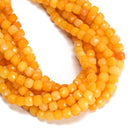 Cloudy Yellow Color Dyed Jade Faceted Cube Beads Size 7mm 15.5'' Strand