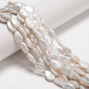Natural White Fresh Water Pearl Flat Teardrop Shape Beads 10x14mm 15'' Strand